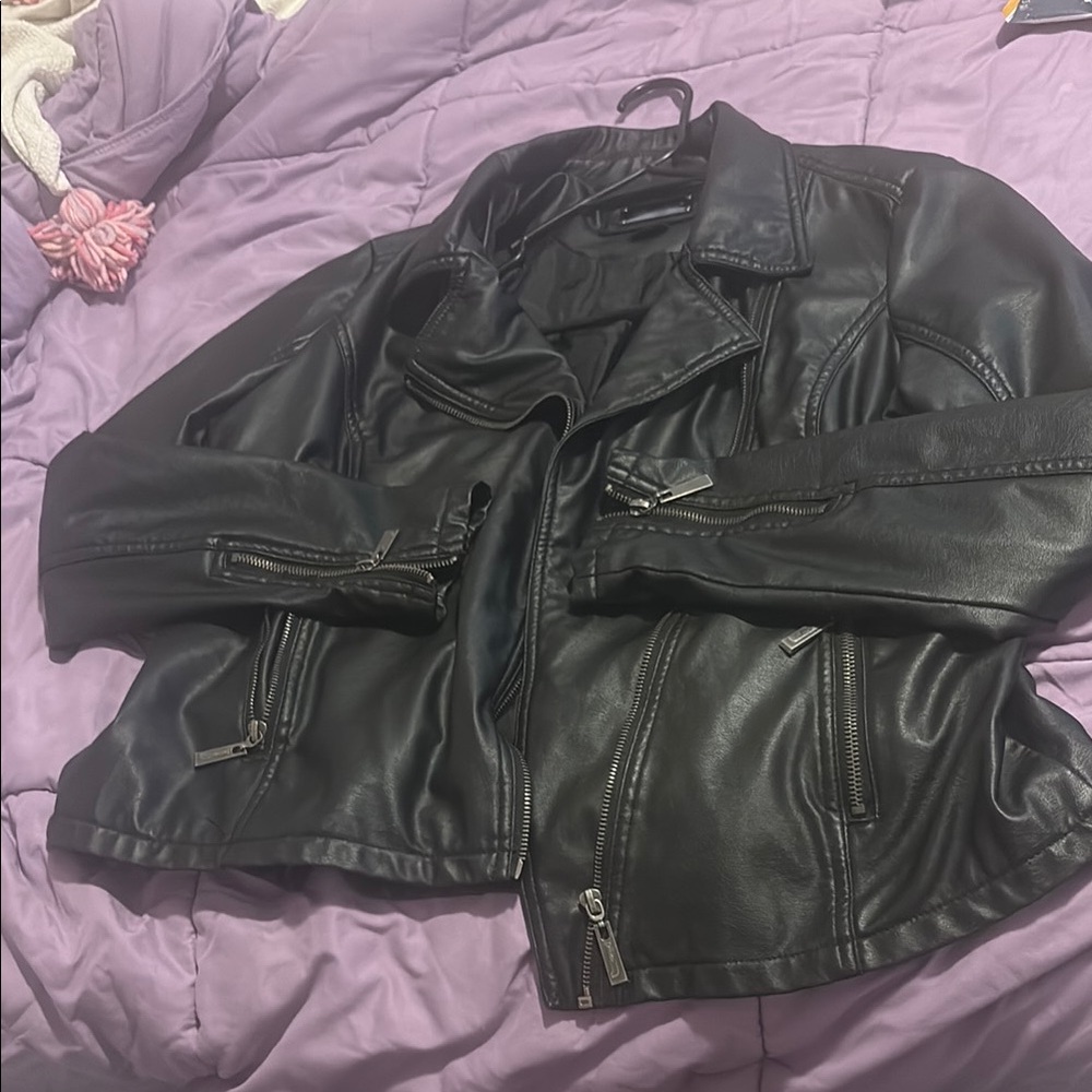 Black Faux Leather Jacket from Anthropology